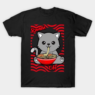 RAMEN Life Kawaii Cat Eating Ramen Noodles T-Shirt